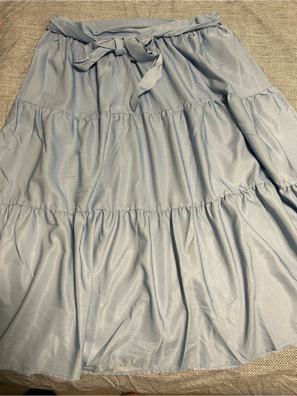 Tiered Midi Skirt with Waist Tie in Light Blue